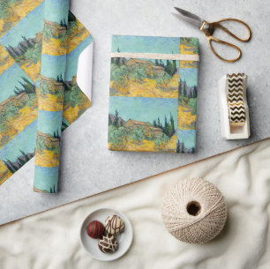 Papel De Presente Celeiros de Madeira de Van Gogh Paisagem Amarela A