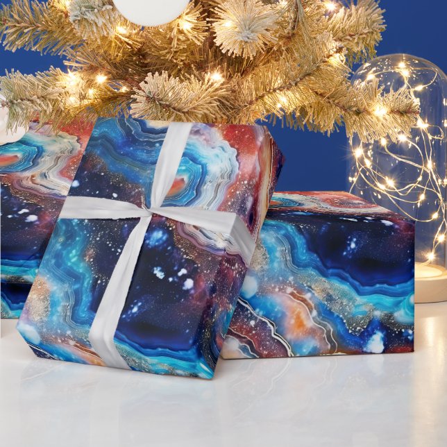 Papel De Presente Celestial Agate | Fiery Cosmic Stone Pattern (Feriados)