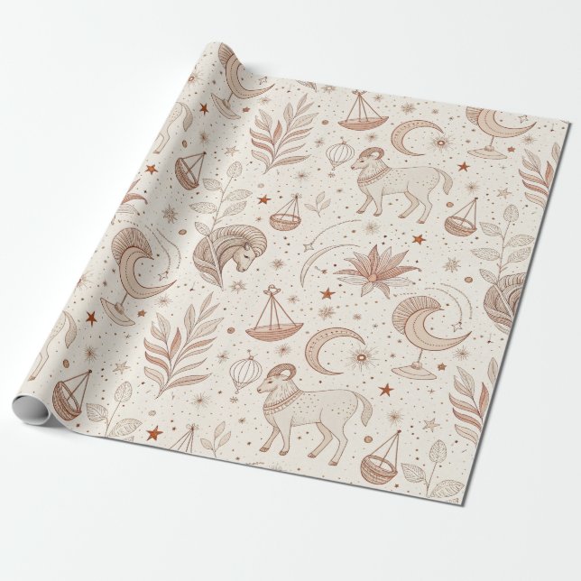 Papel De Presente Celestial Botanical Pattern (1) (Desenrolado)