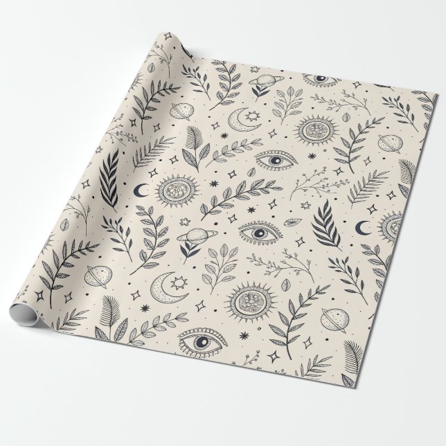 Papel De Presente Celestial Botanical Pattern (5) (Desenrolado)