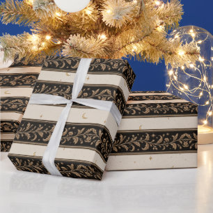 Papel de Presente Celestial Botânico Dourado Solst