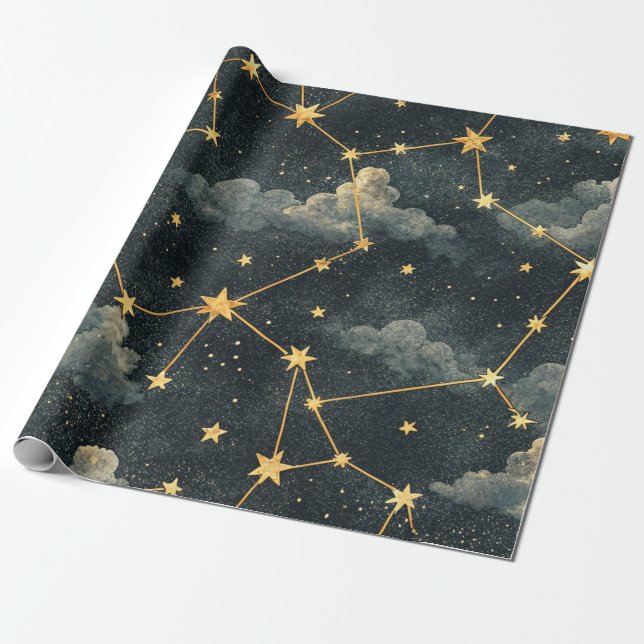 Papel De Presente Celestial Constellation Star Pattern (1) (Desenrolado)