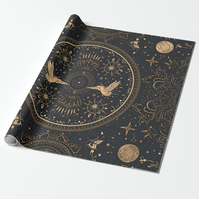 Papel De Presente Celestial Gold Wrapping Paper – Gothic Luxe Starry (Desenrolado)