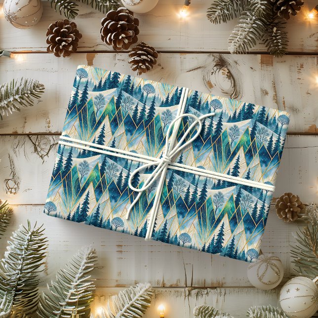 Papel De Presente Celestial Pines Mountain Abstrato Winter (Criador carregado)