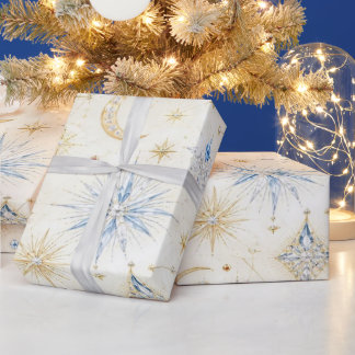 Papel De Presente Celestial Sapphire Christmas Wrapping Paper