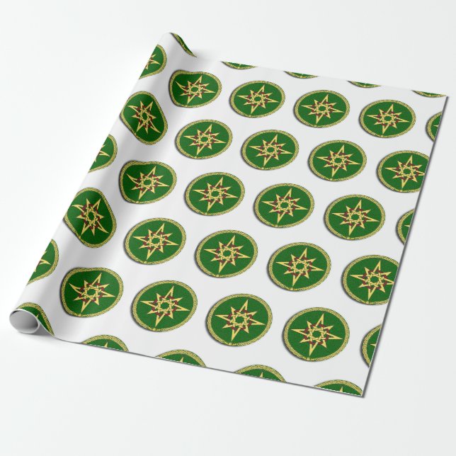 Papel De Presente Celtic Knot Compass on Green Square Sticker (Desenrolado)