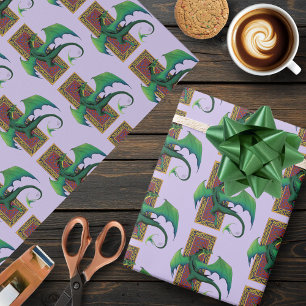 Papel De Presente Celtic Knot Trabalha Dragão Verde Roxo