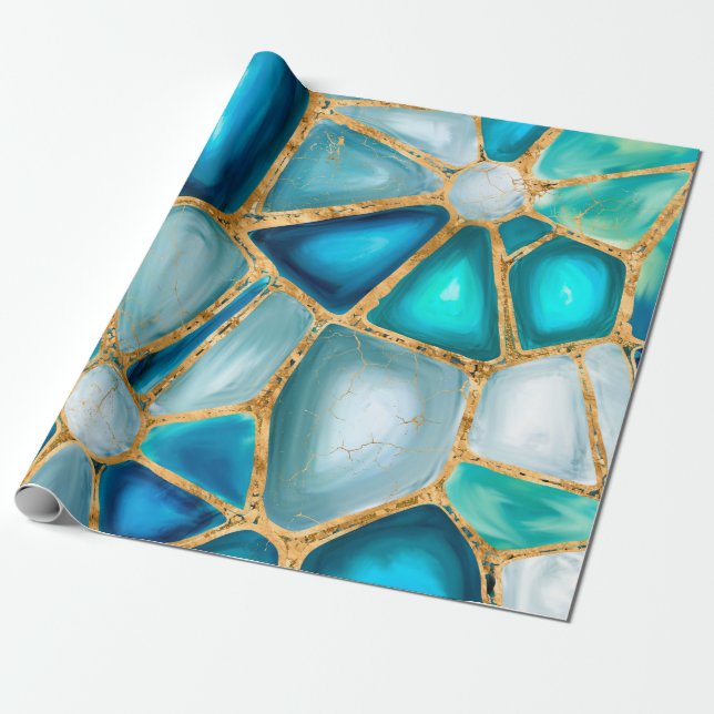 Papel De Presente Células d'água e douradas - oceano (Desenrolado)