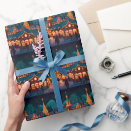 Papel De Presente Cena alegre de celebração de Natal de inverno