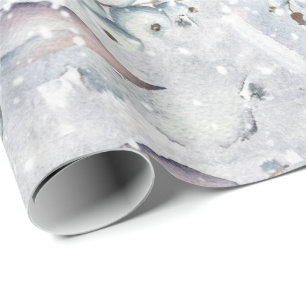 Papel De Presente Cena Branca de Neve com folhas, inverno