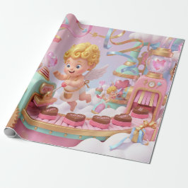 Papel De Presente Cena da Fábrica de Presentes do Cupido Mágico em 3