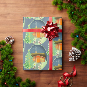 Papel De Presente Cena de Algodão Noturno Cute Winter