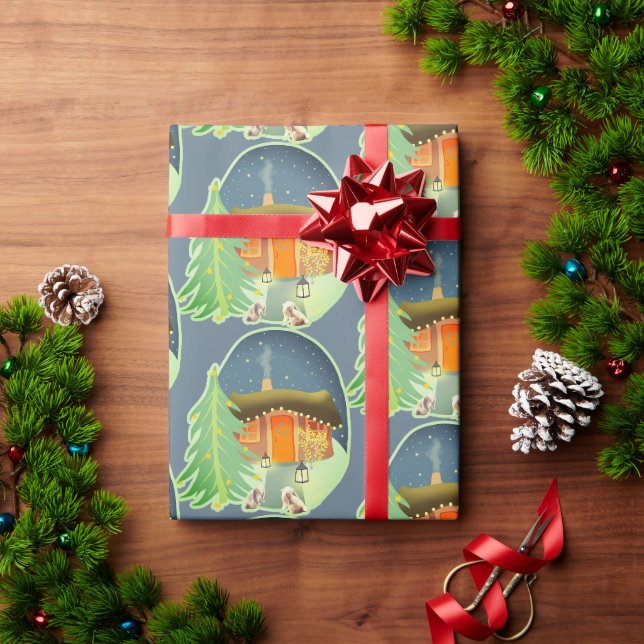 Papel De Presente Cena de Algodão Noturno Cute Winter (Presente de Natal)