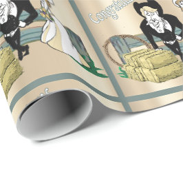 Papel De Presente Cena de Casal de Casamento de Cartoon Ocidental