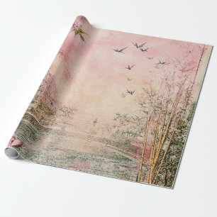 Papel De Presente Cena de Cerejeira Rosa Serenidade Paisagem (8)