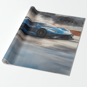 Papel De Presente Cena de Corrida Urbana Azul Dinâmica