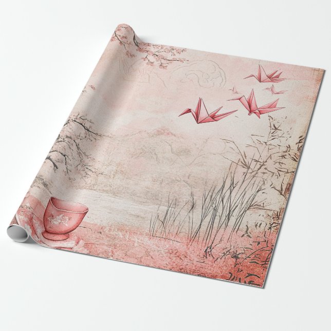 Papel De Presente Cena de Flor de Cerejeira Rosa Serenidade (1) (Desenrolado)