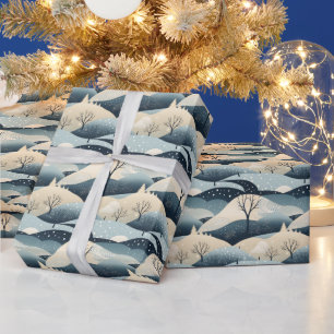 Papel De Presente Cena de Inverno Árvores Montanhas Neve