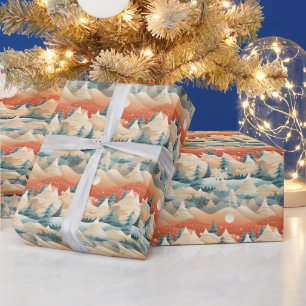 Papel De Presente Cena de Inverno Árvores Montanhas Neve