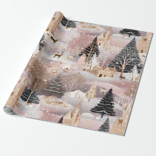 Papel De Presente Cena de Inverno Rosa Caprichosa (8)