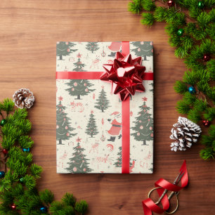Papel De Presente Cena de inverno Whimsical: Papais noeis, Lareira, 
