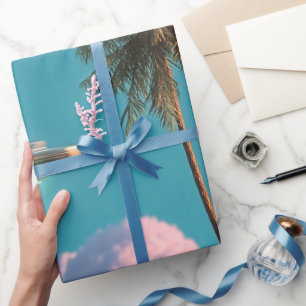 Papel De Presente Cena de montanha surreal com OVNI e palmeira