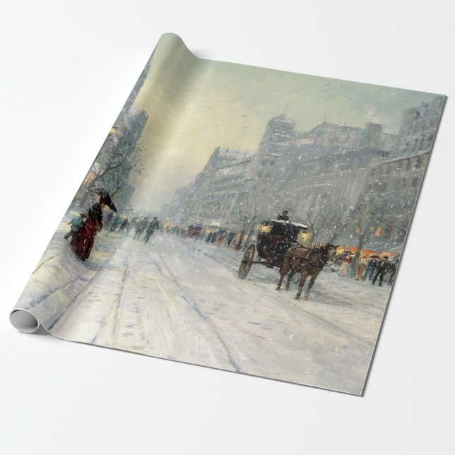 Papel De Presente Cena de Natal da Cidade Vitoriana (Desenrolado)
