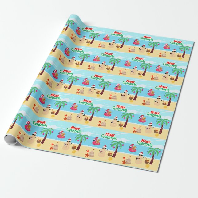 Papel De Presente Cena de Natal na Praia (Desenrolado)