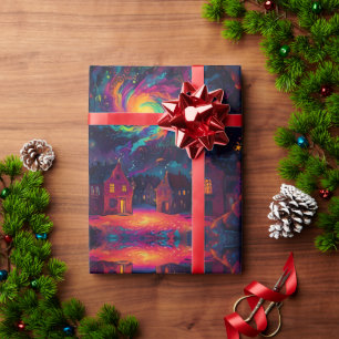 Papel De Presente Cena de Natal no Velho Mundo