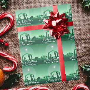 Papel De Presente Cena de Natal Personalizada Verde