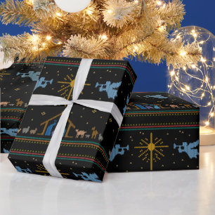 Papel De Presente Cena de Natal Tecido à Mão Natal Cristão Feliz Nat