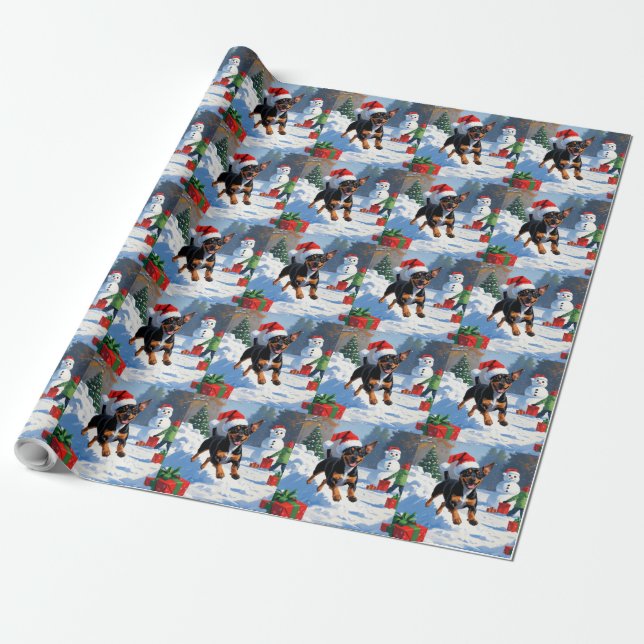 Papel De Presente Cena de Neve Festiva de Natal Affenpinscher (Desenrolado)