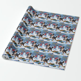 Papel De Presente Cena de neve festiva de Natal do Kelpie australian