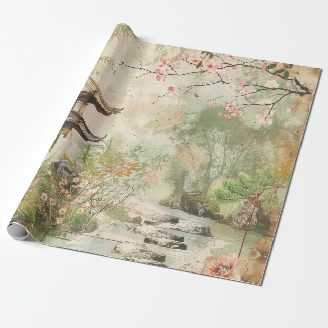 Papel De Presente Cena do Jardim de Cerejeiras (4) (Desenrolado)