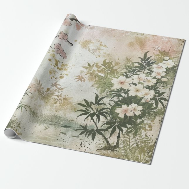 Papel De Presente Cena do Jardim de Cerejeiras (6) (Desenrolado)
