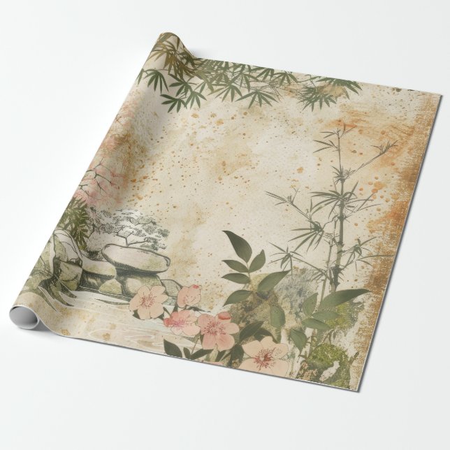 Papel De Presente Cena do Jardim de Cerejeiras (8) (Desenrolado)