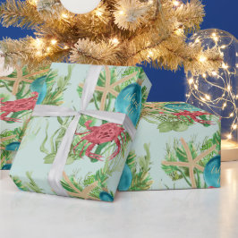 Papel De Presente Cena do Mar de Natal com Ornamento da Vida na Ilha