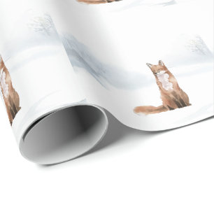 Papel De Presente Cena Florestal de Inverno Raposa
