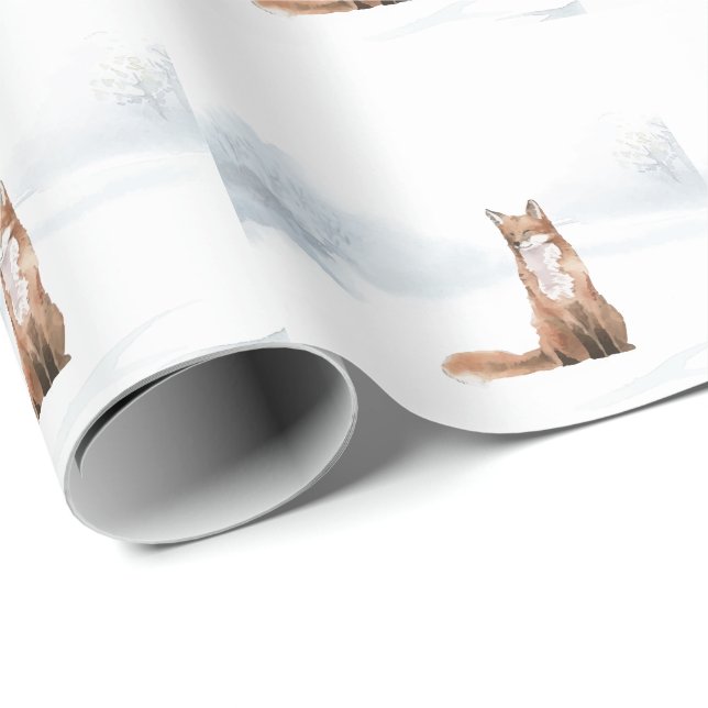 Papel De Presente Cena Florestal de Inverno Raposa (Ponta do rolo)