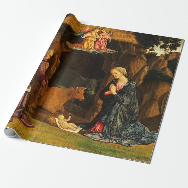 Papel De Presente Cena Natal da Santa Família (Desenrolado)