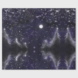 Papel De Presente Cena noturna silenciosa de Natal - romântica com n