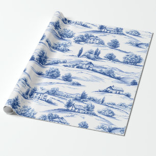 Papel De Presente Cena Rústica em Toile Azul (5)