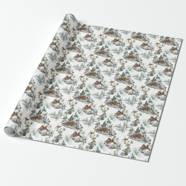 Papel De Presente Cena Tropical Selva Leopardo-d-Água (Desenrolado)