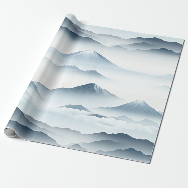 Papel De Presente Cenas de Montanhas Tranquilas Neve Azul e Branco (Desenrolado)