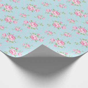 Papel De Presente Cerceta clássica das bolinhas dos rosas florais d