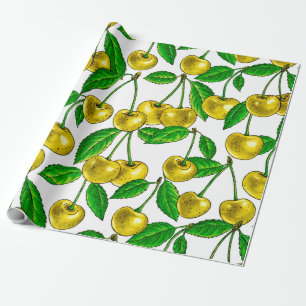 Papel De Presente Cerejas amarelas em branco