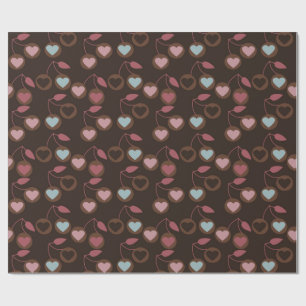 Papel De Presente cerejas coração marrons