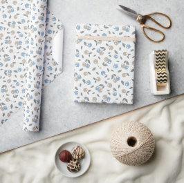 Papel De Presente Cerejas da Praia Boho - padrão de frutas azul bege