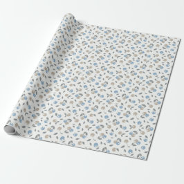 Papel De Presente Cerejas da Praia Boho - padrão de frutas azul bege