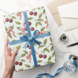 Papel De Presente Cerejas de Aquarela com Arco - Fruta Elegante